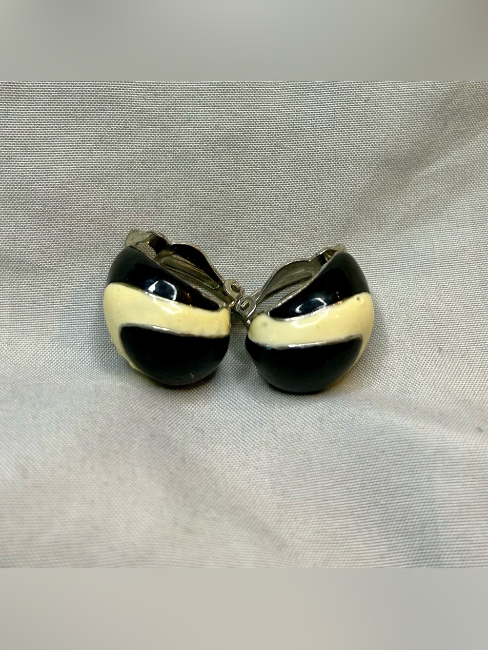 Vintage Black and Cream Enamel Clip-On Earrings (from Spain)